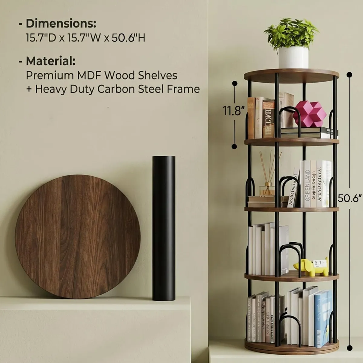 4 Tier Rotating Bookshelf Display Corner Book - Image 2