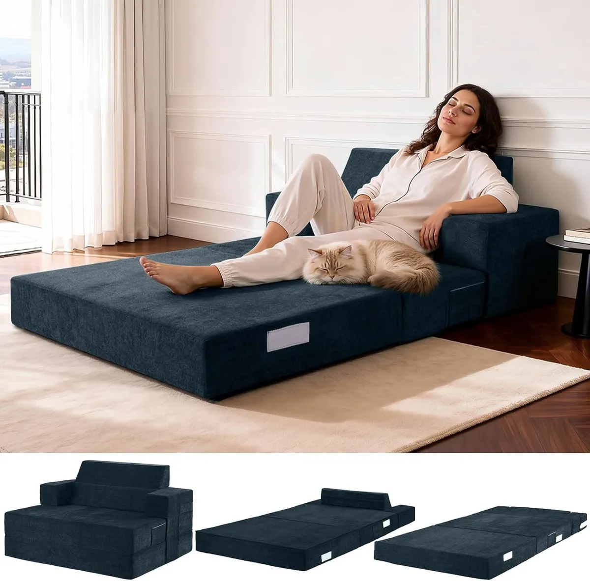 Folding Sofa Bed Convertible Chair with Pillow - Image 1