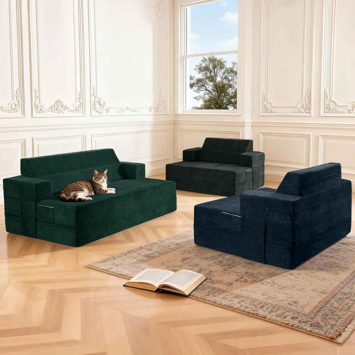 Folding Sofa Bed Convertible Chair with Pillow - Image 2