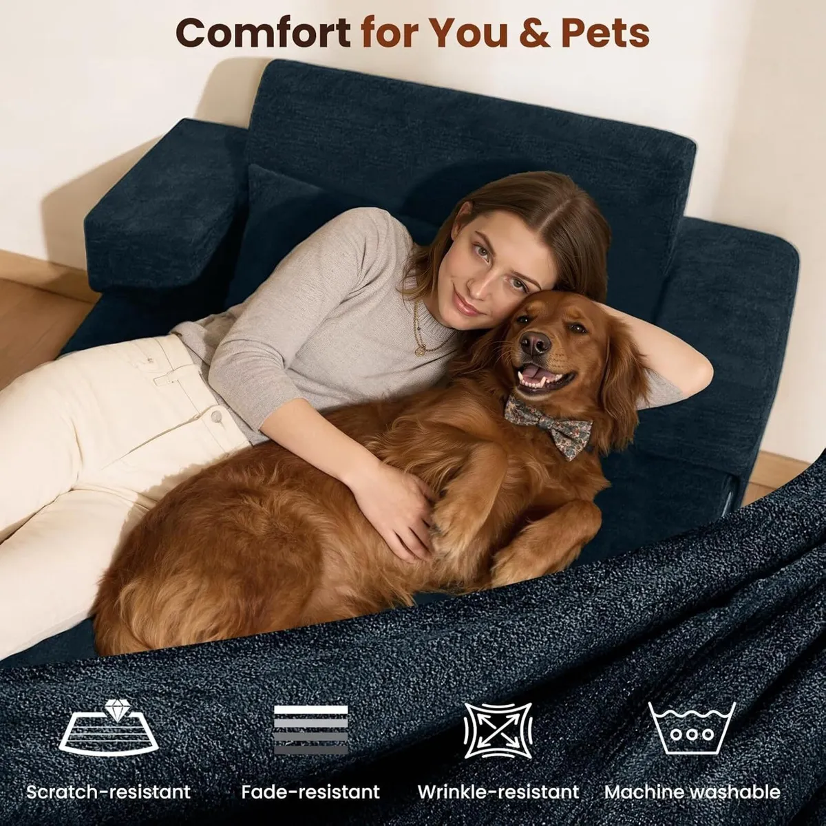 Folding Sofa Bed Convertible Chair with Pillow - Image 4