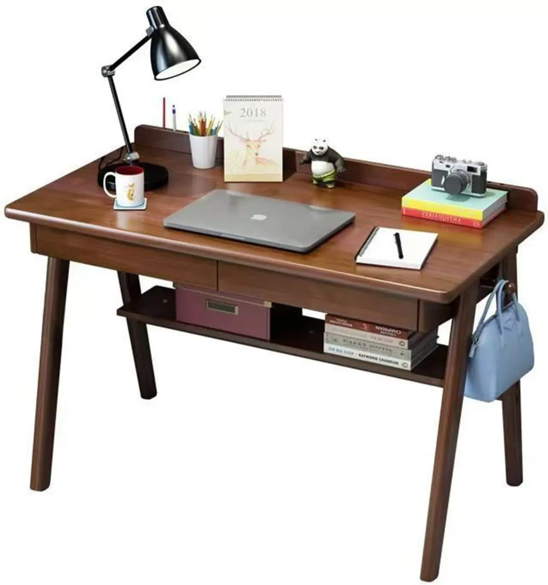 Modern Solid Wood Desk 2 Drawers + Storage - Image 1