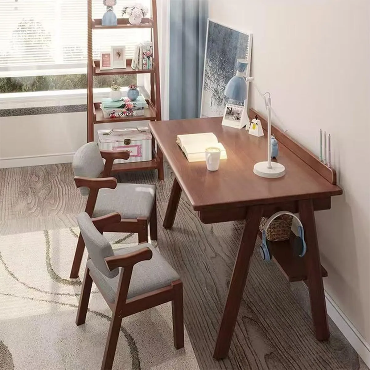 Modern Solid Wood Desk 2 Drawers + Storage - Image 3