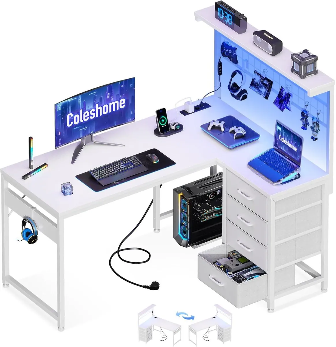 Gaming Desk L-Shape with 4 Drawers 110x80CM
