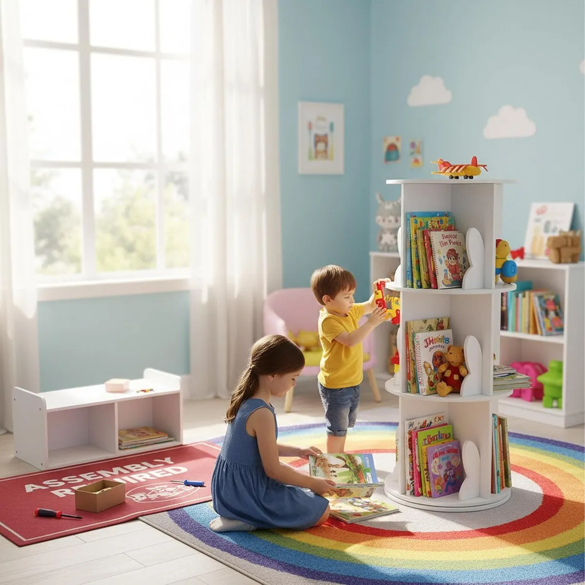 Children's Rotatable Bookcase 12 Compartments - Image 2