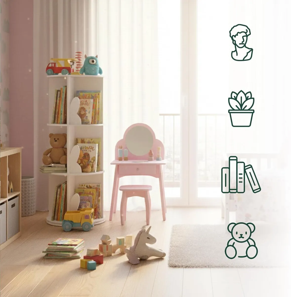 Children's Rotatable Bookcase 12 Compartments - Image 3
