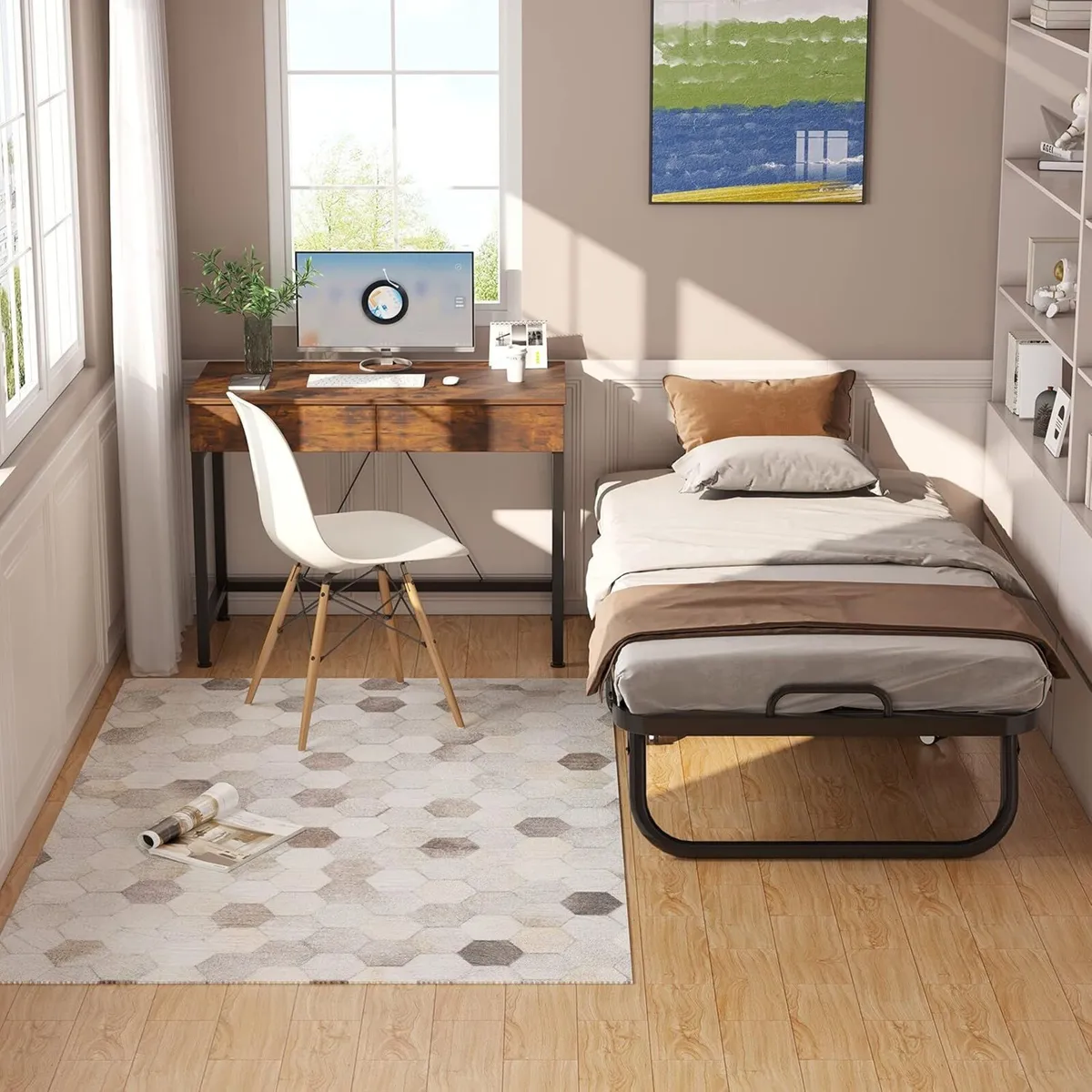 Folding Bed with Mattress Portable Foldable Guest - Image 2