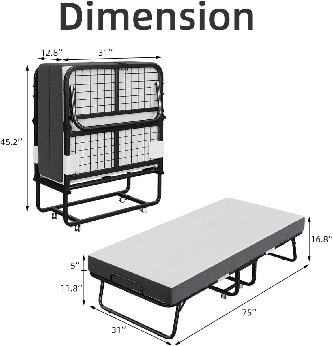 Folding Bed with Mattress Portable Foldable Guest - Image 3