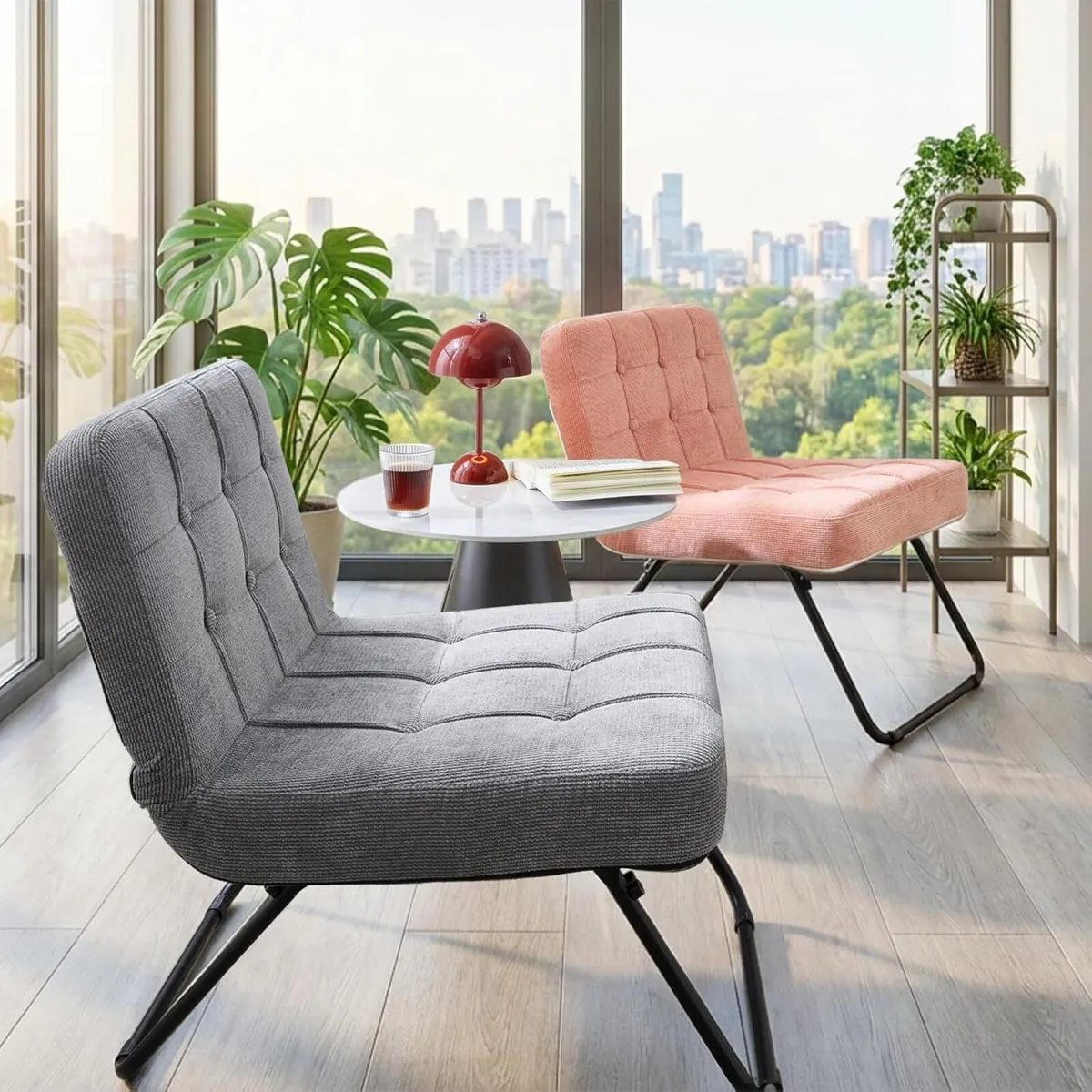 Foldable Corduroy Accent Chair Hand Carry Tub 55CM - Image 2