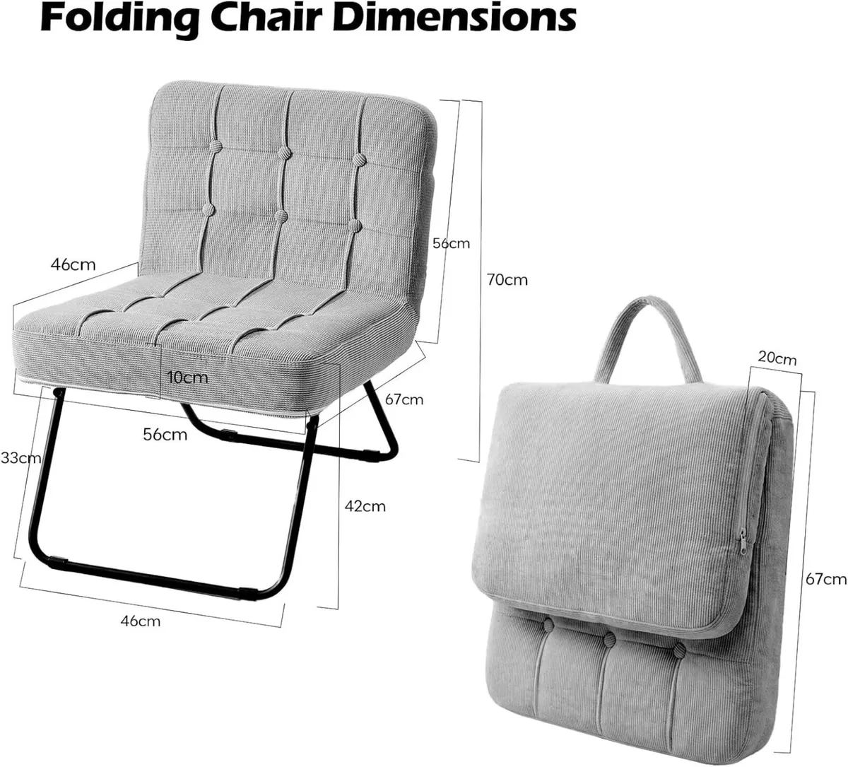 Foldable Corduroy Accent Chair Hand Carry Tub 55CM - Image 3