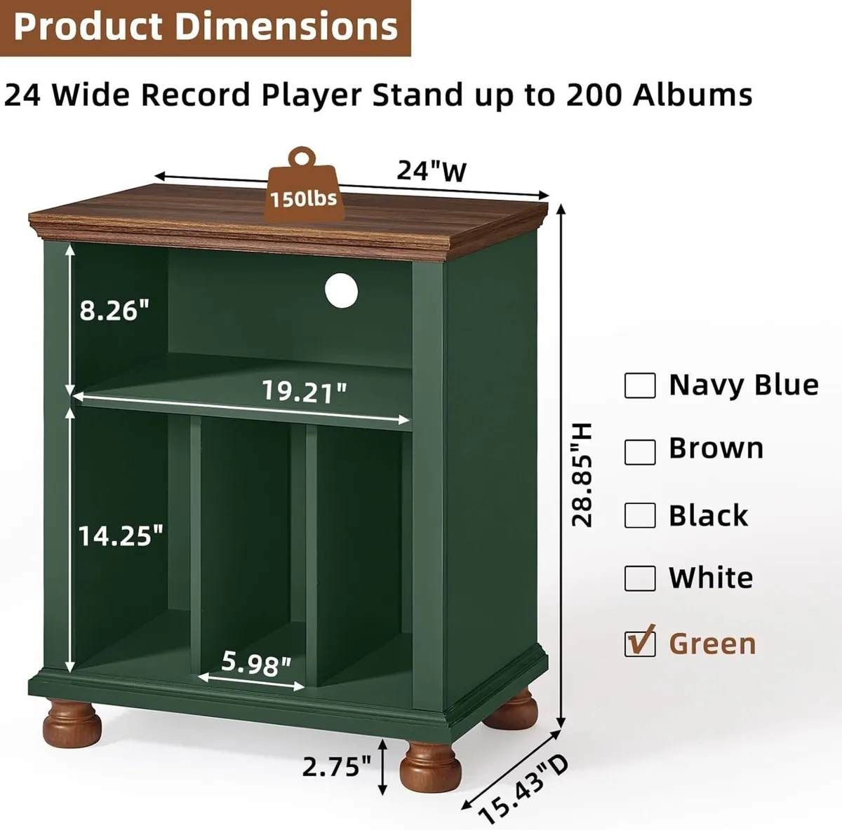 Large Record Player Stand with Vinyl Storage 24 - Image 2
