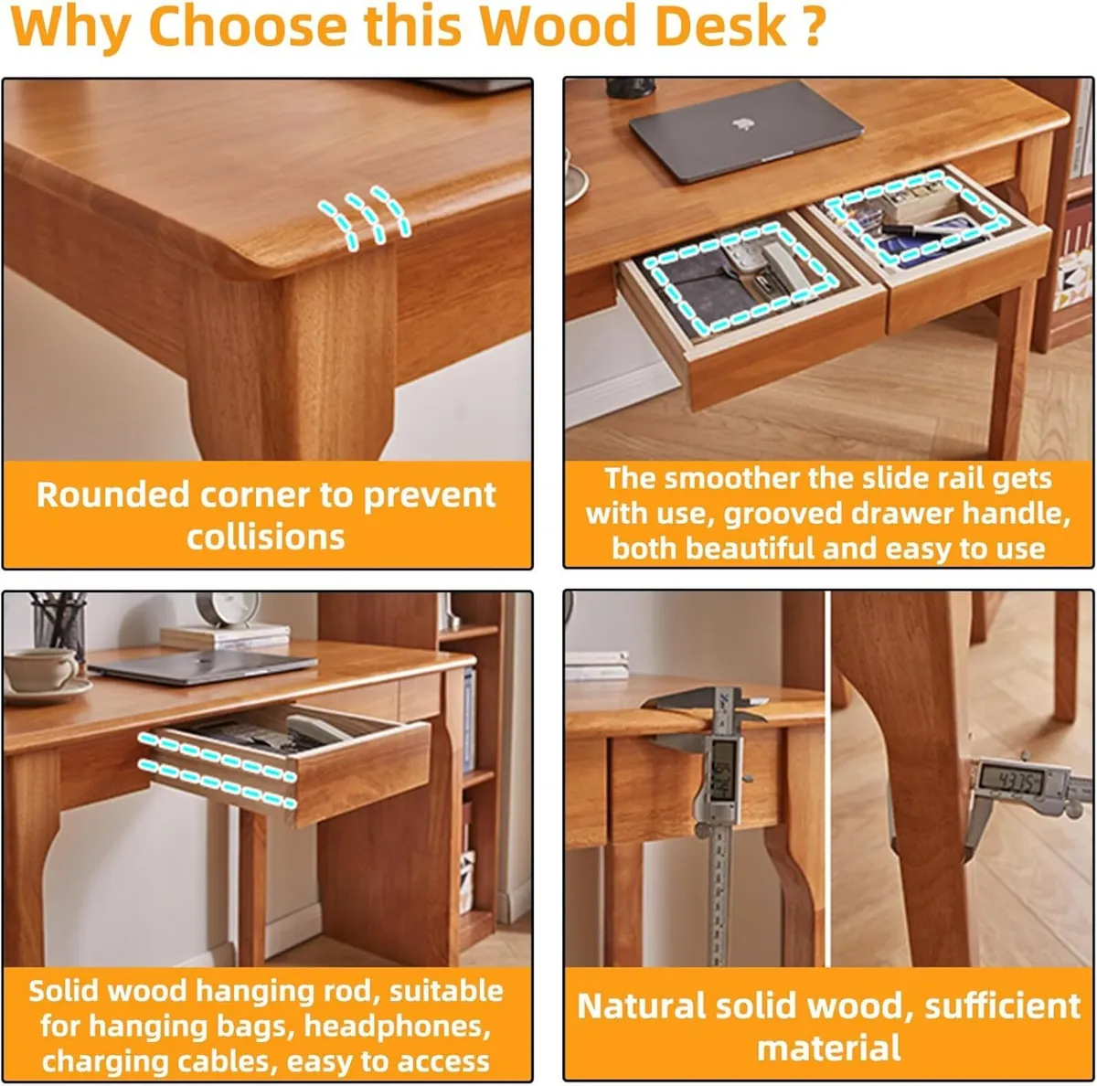 Solid Wooden Desk with 2 Drawers 39" Wood - Image 4