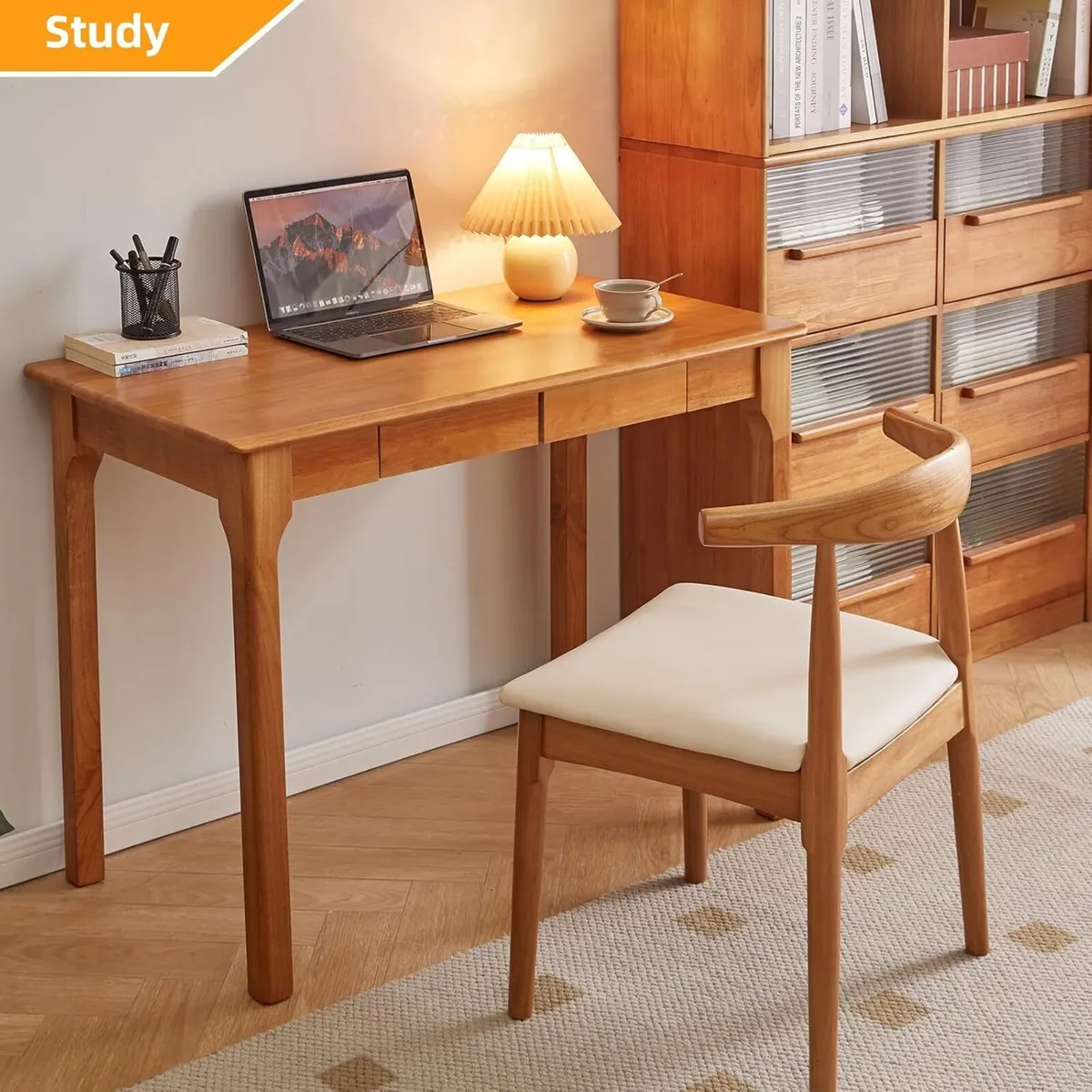 Solid Wooden Desk with 2 Drawers 39" Wood - Image 2