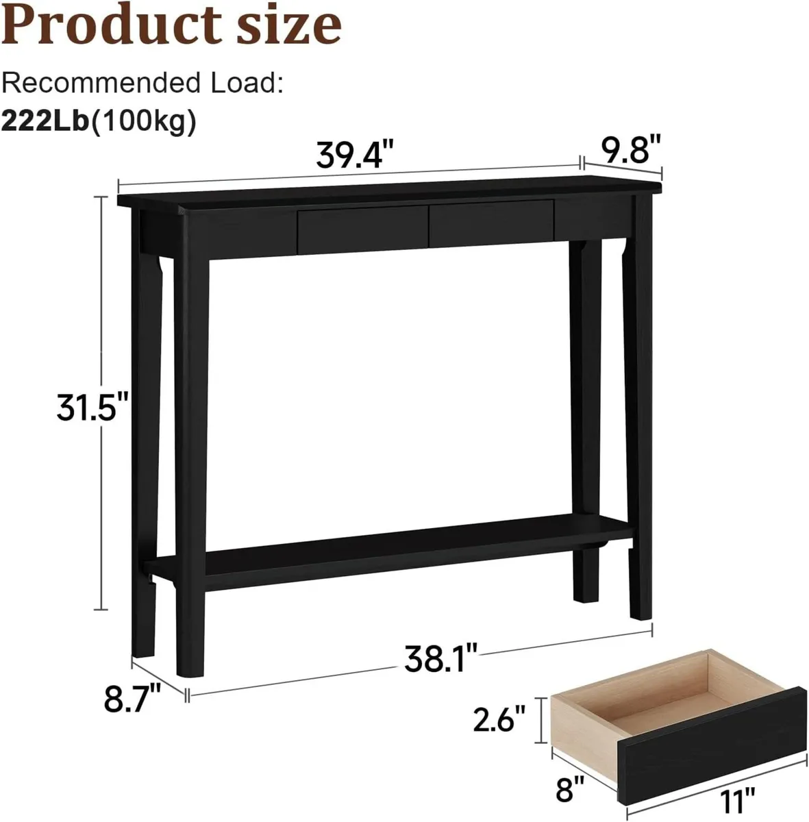 Console Table Slim with Drawers Hallway Storage - Image 2