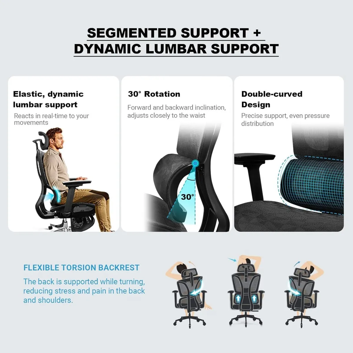 Ergonomic Mesh Office Chair with Footrest for Big - Image 3