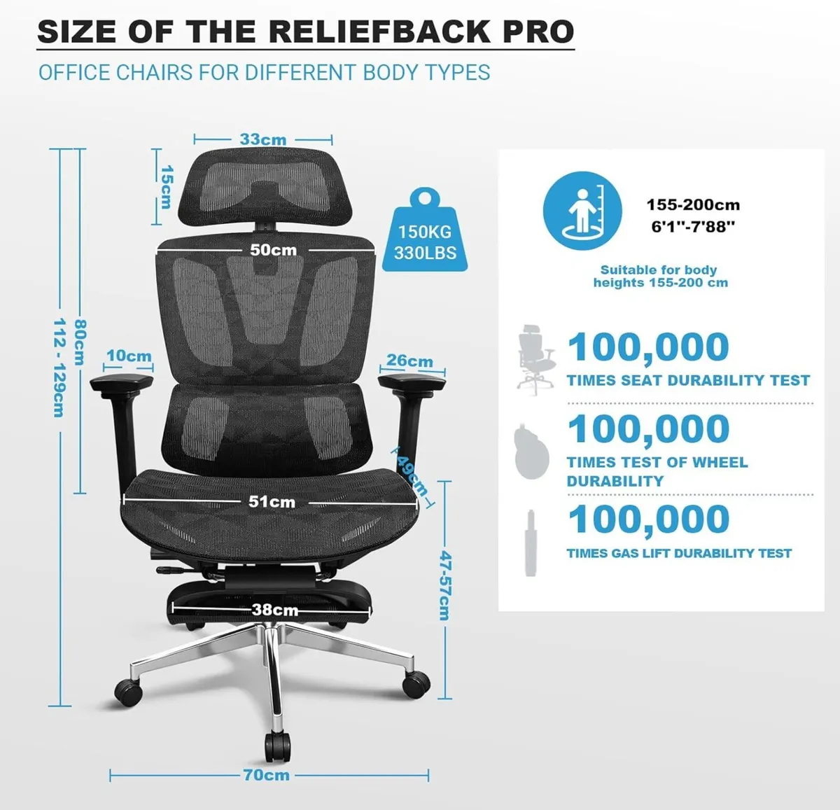 Ergonomic Mesh Office Chair with Footrest for Big - Image 1