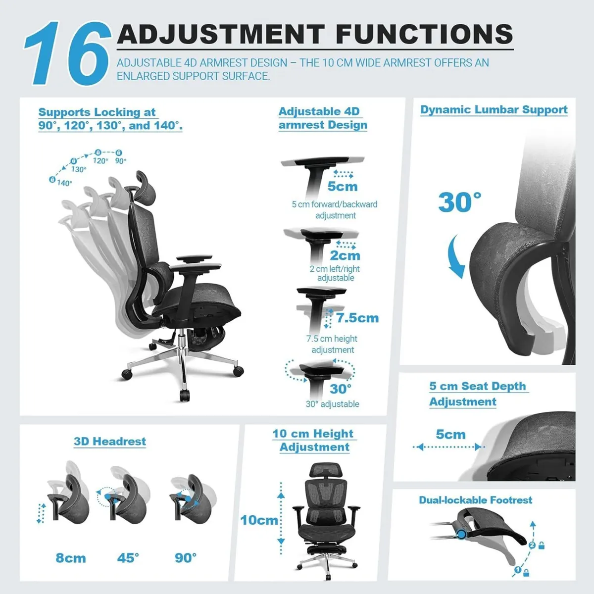 Ergonomic Mesh Office Chair with Footrest for Big - Image 2