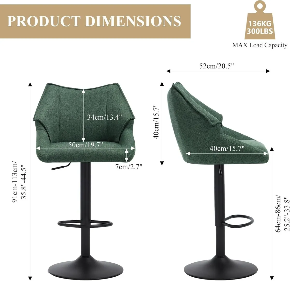 Bar Stools Adjustable Height (Set of 2) - Image 2