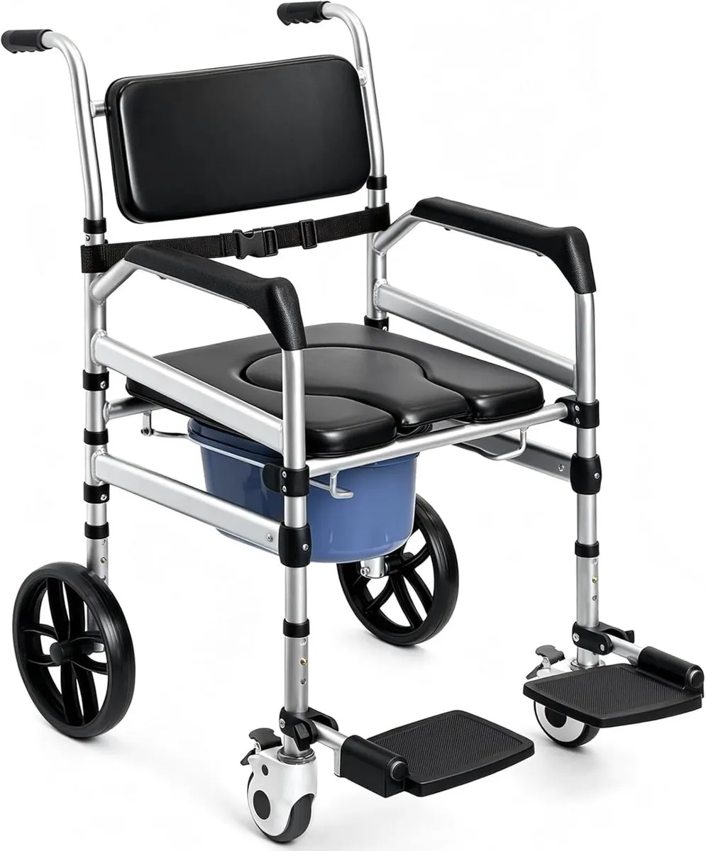 Rolling Shower Wheelchair 4-In-1 Commode Chair - Image 1