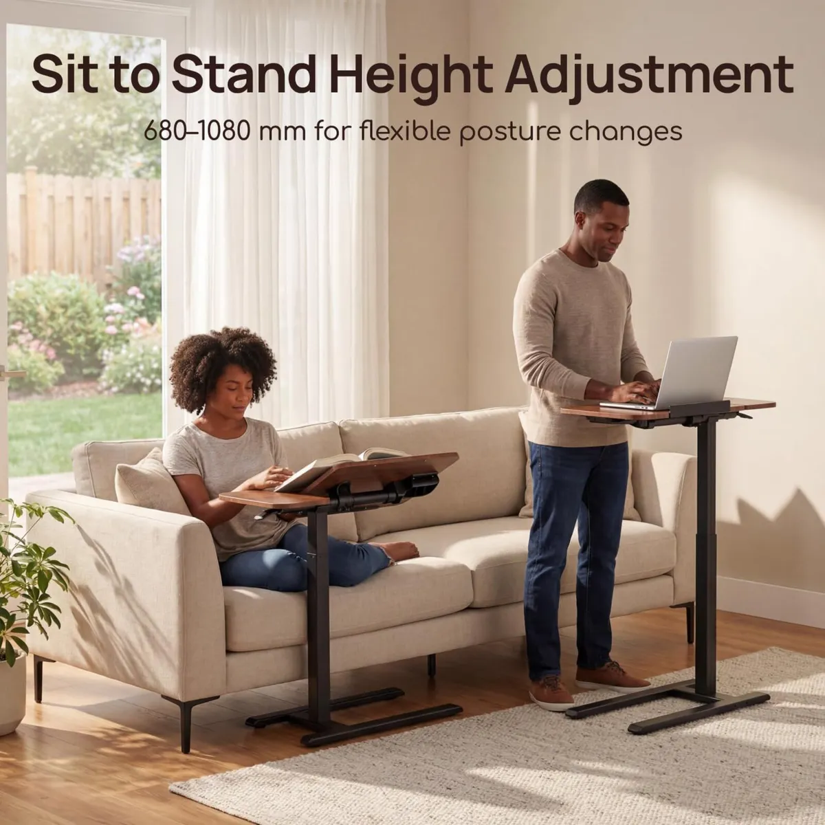 Bed Table with Wheels Adjustable Height Dual-Tilt - Image 4