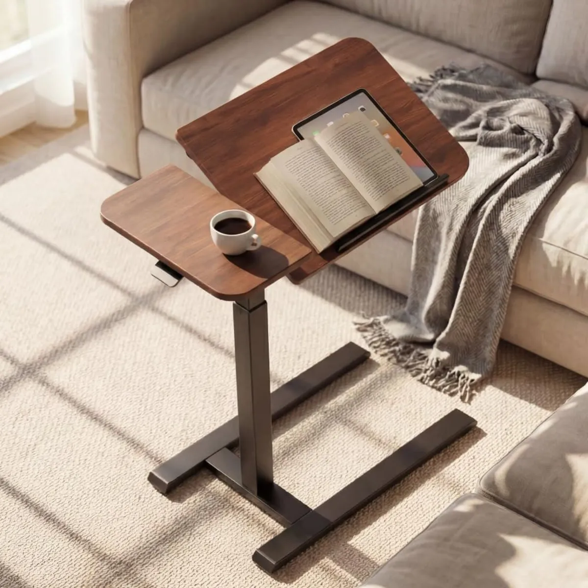 Bed Table with Wheels Adjustable Height Dual-Tilt - Image 2