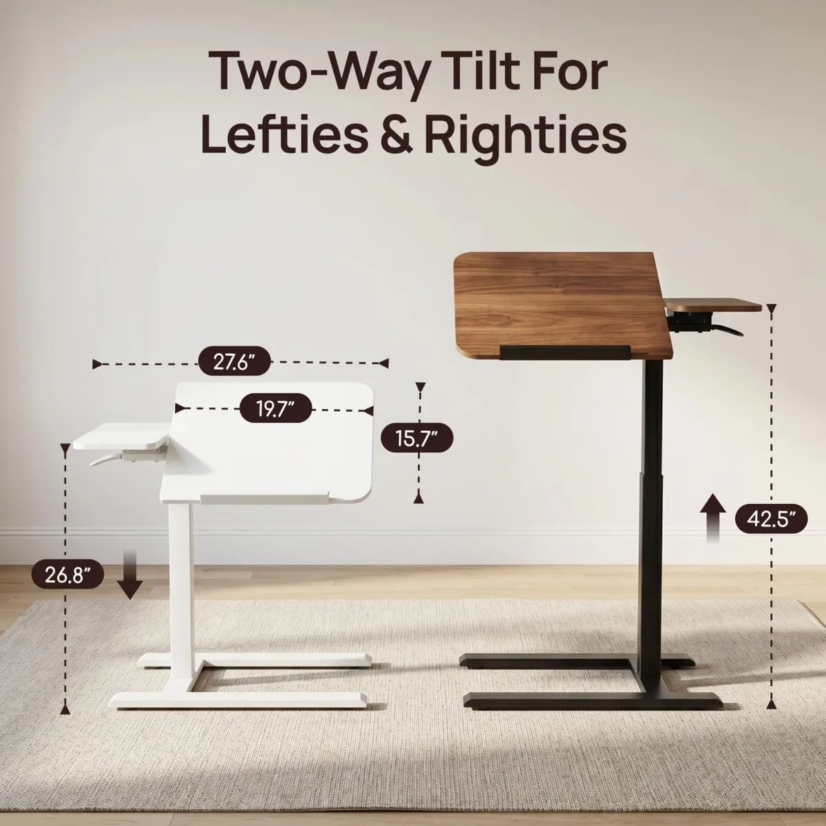 Bed Table with Wheels Adjustable Height Dual-Tilt - Image 3