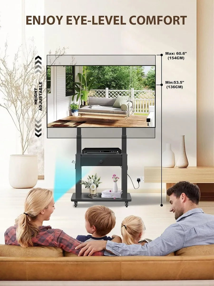 Rolling TV Stand with Power Outlet for 32-75 - Image 4