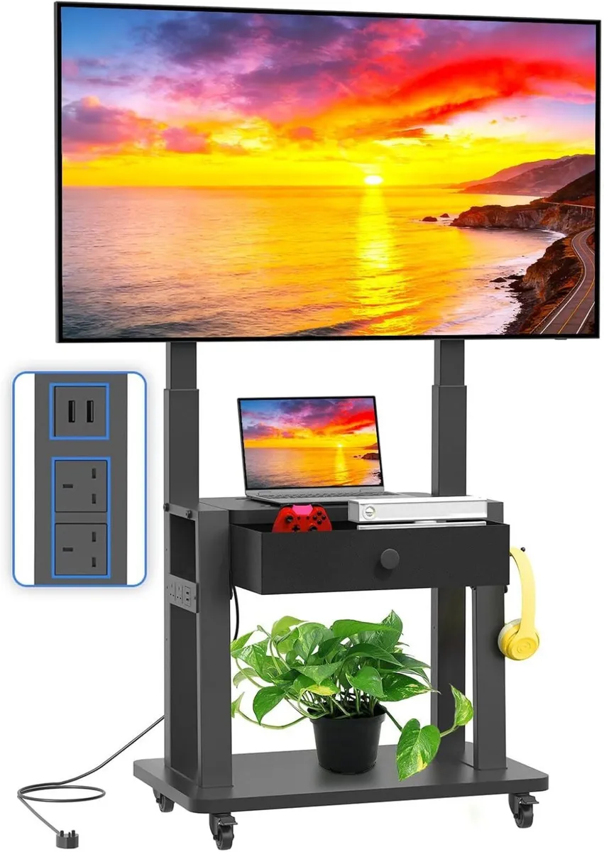 Rolling TV Stand with Power Outlet for 32-75 - Image 1