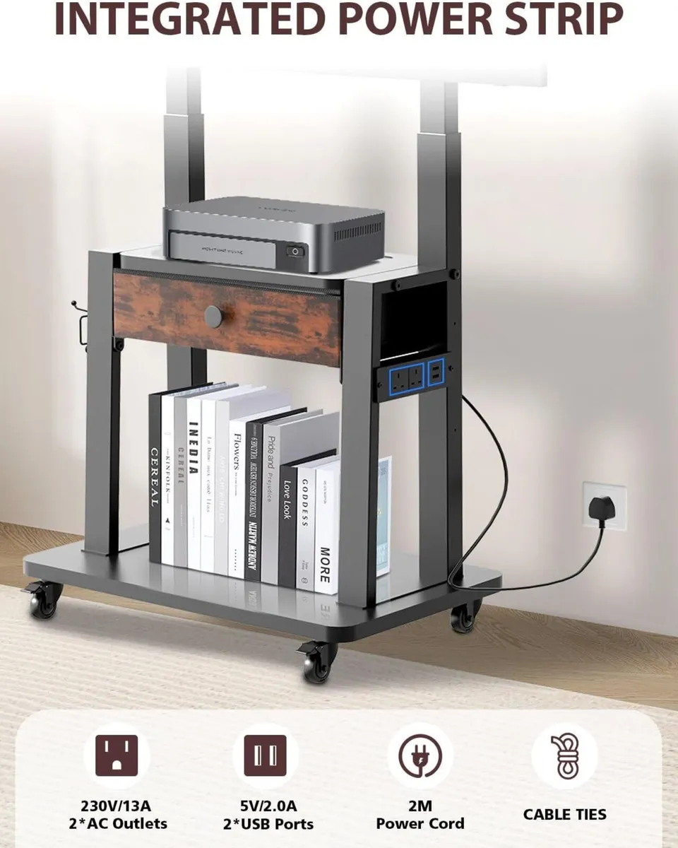 Rolling TV Stand with Power Outlet for 32-75 - Image 2