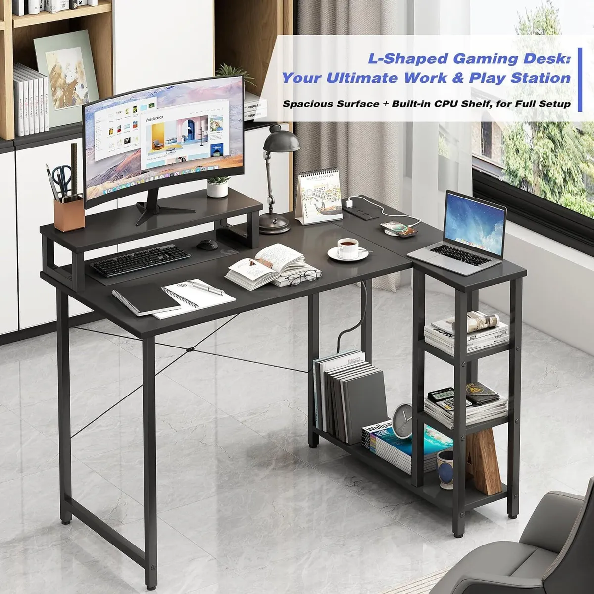 L Shaped Gaming Desk 100x70CM Corner with Monitor - Image 3