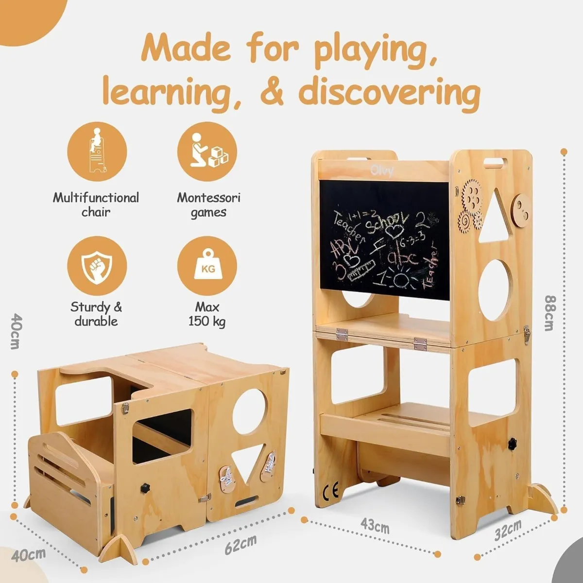 Kids 3-In-1 Montessori Learning Tower Foldable - Image 2
