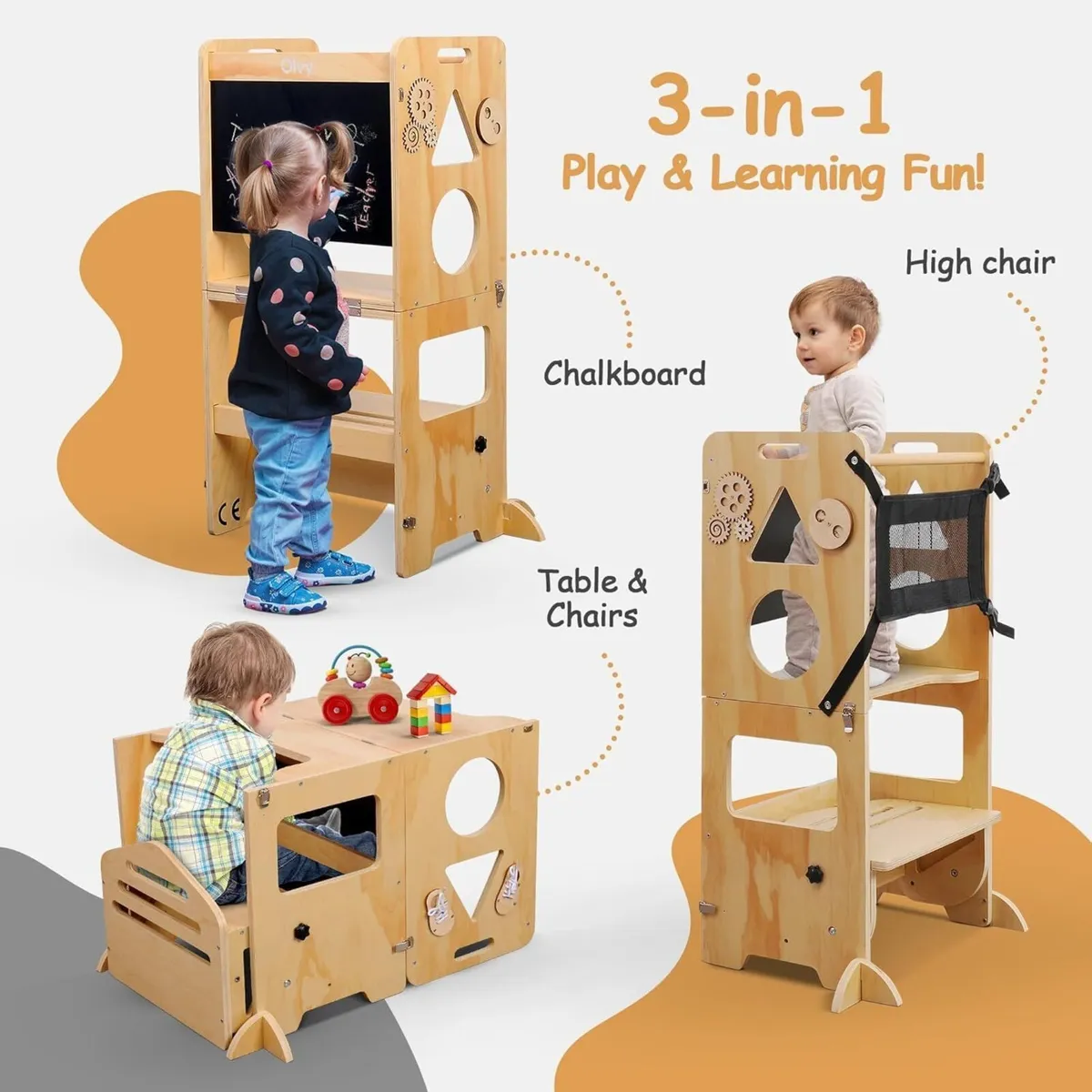 Kids 3-In-1 Montessori Learning Tower Foldable - Image 4