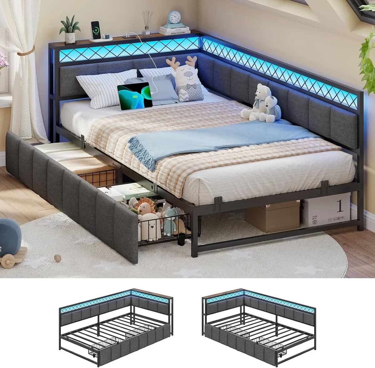Bed Frame with Charging Station Day 2 Storage - Image 1
