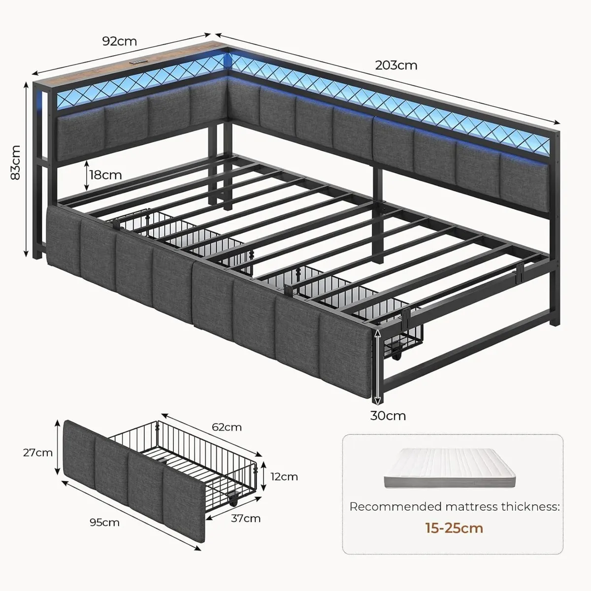 Bed Frame with Charging Station Day 2 Storage - Image 2