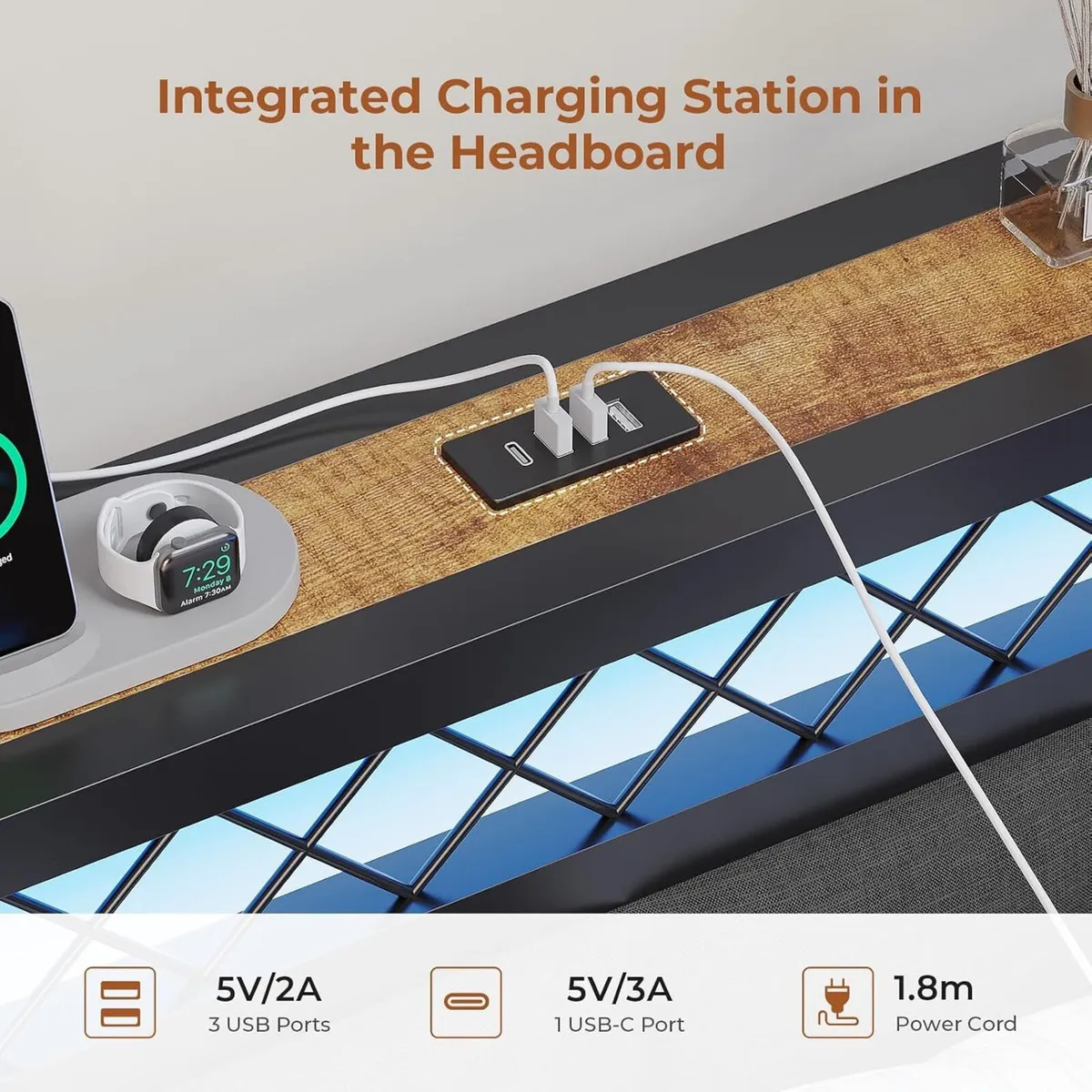 Bed Frame with Charging Station Day 2 Storage - Image 4