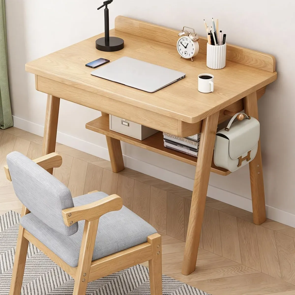 Solid Wood Computer Desk with Drawers Small Home - Image 2