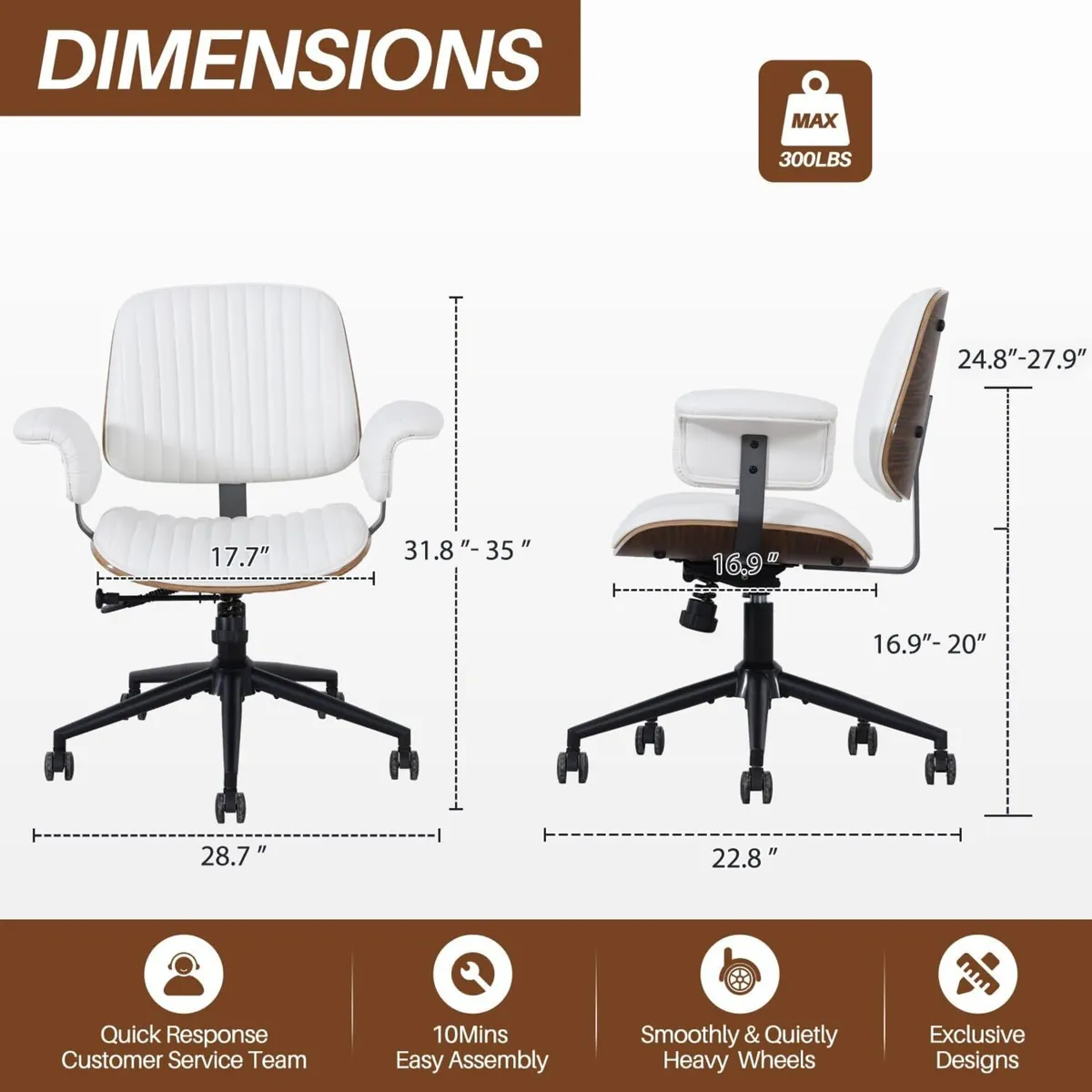Home Office Desk Chair Mid-Century Executive PU - Image 2