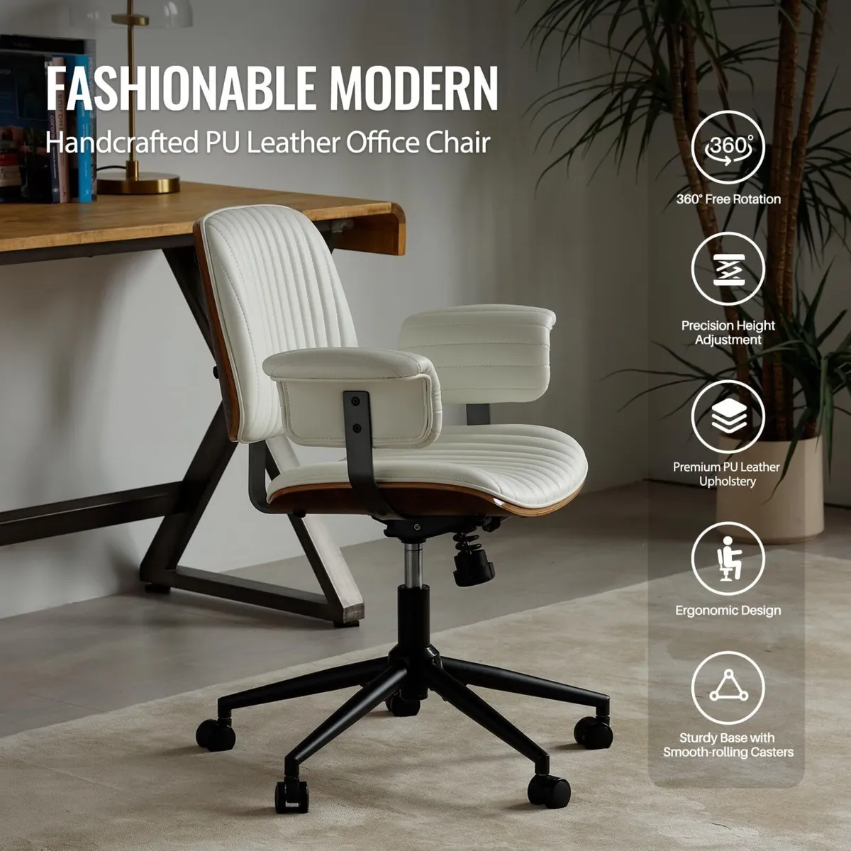 Home Office Desk Chair Mid-Century Executive PU - Image 3