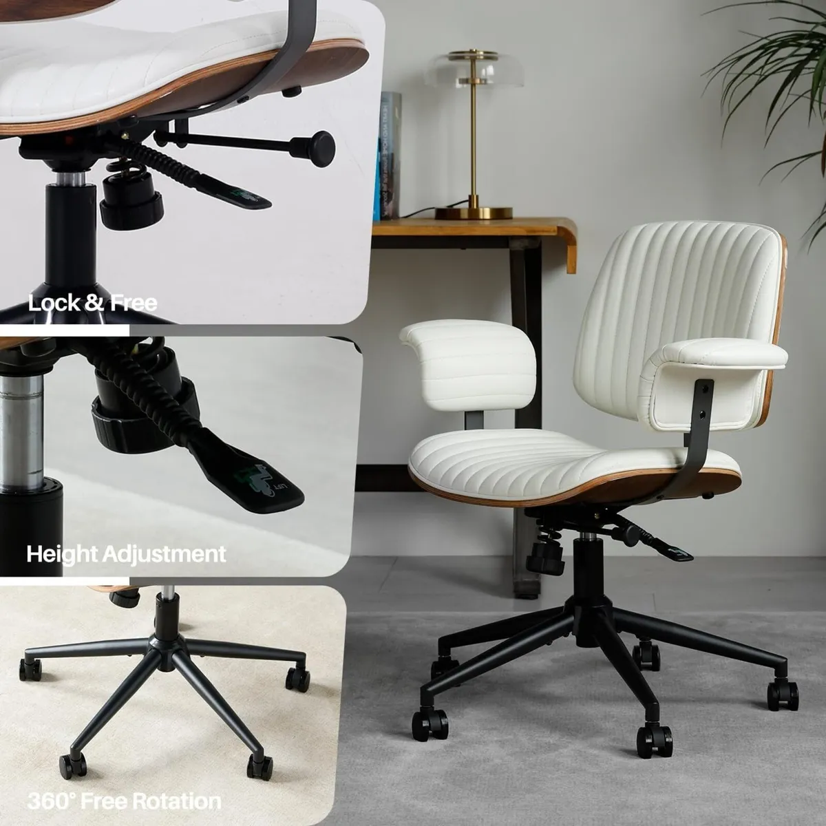 Home Office Desk Chair Mid-Century Executive PU - Image 4