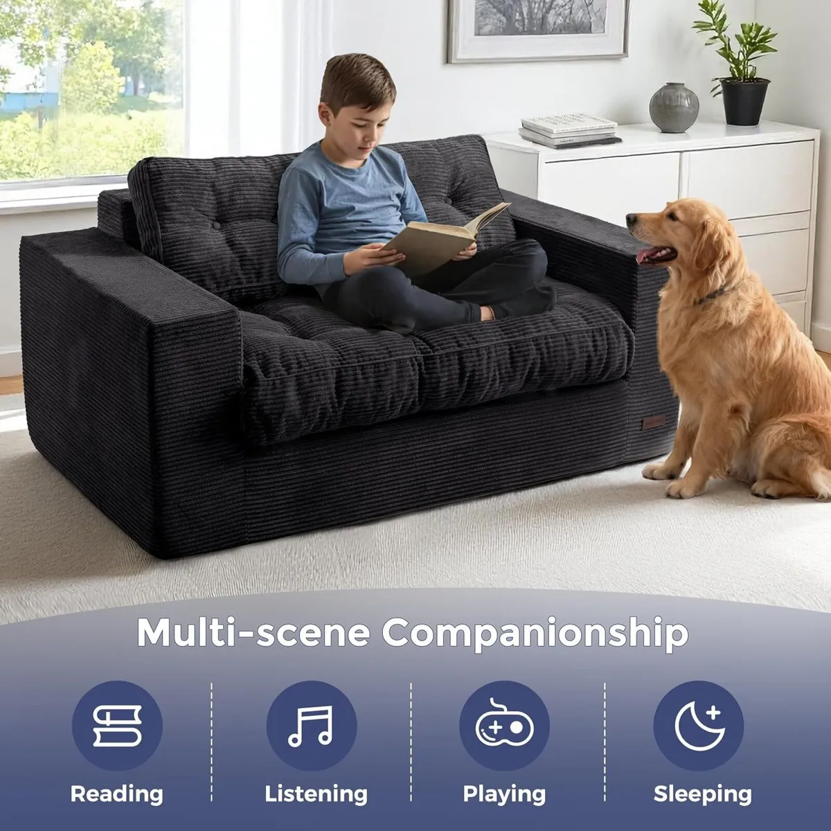 2 Seater Sofa Corduroy Couch with Armrests - Image 3