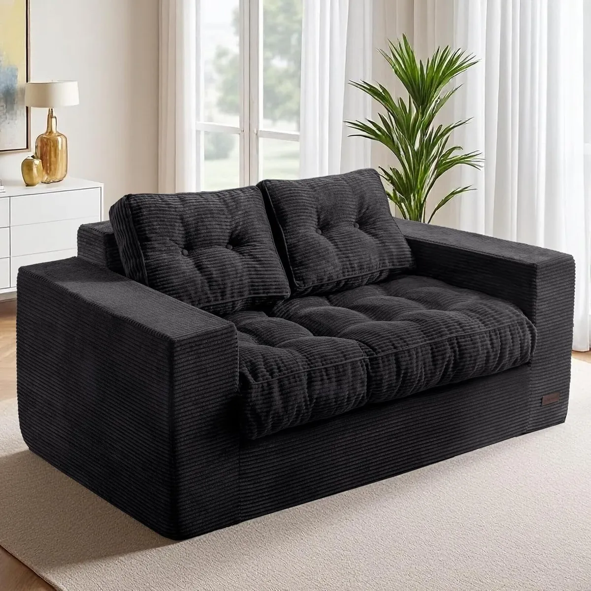 2 Seater Sofa Corduroy Couch with Armrests - Image 1