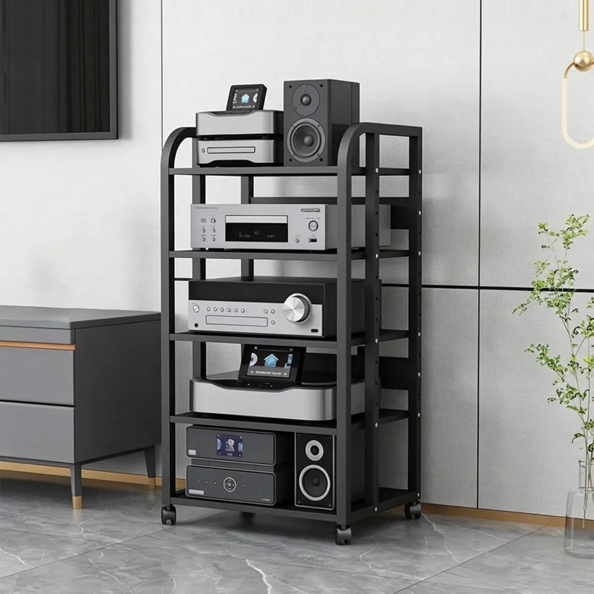 Av Media Stand with Wheels Audio-Video Shelving - Image 3