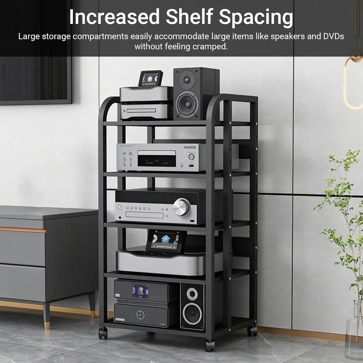 Av Media Stand with Wheels Audio-Video Shelving - Image 4