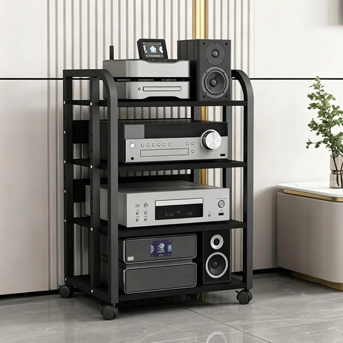 Av Media Stand with Wheels Audio-Video Shelving - Image 1