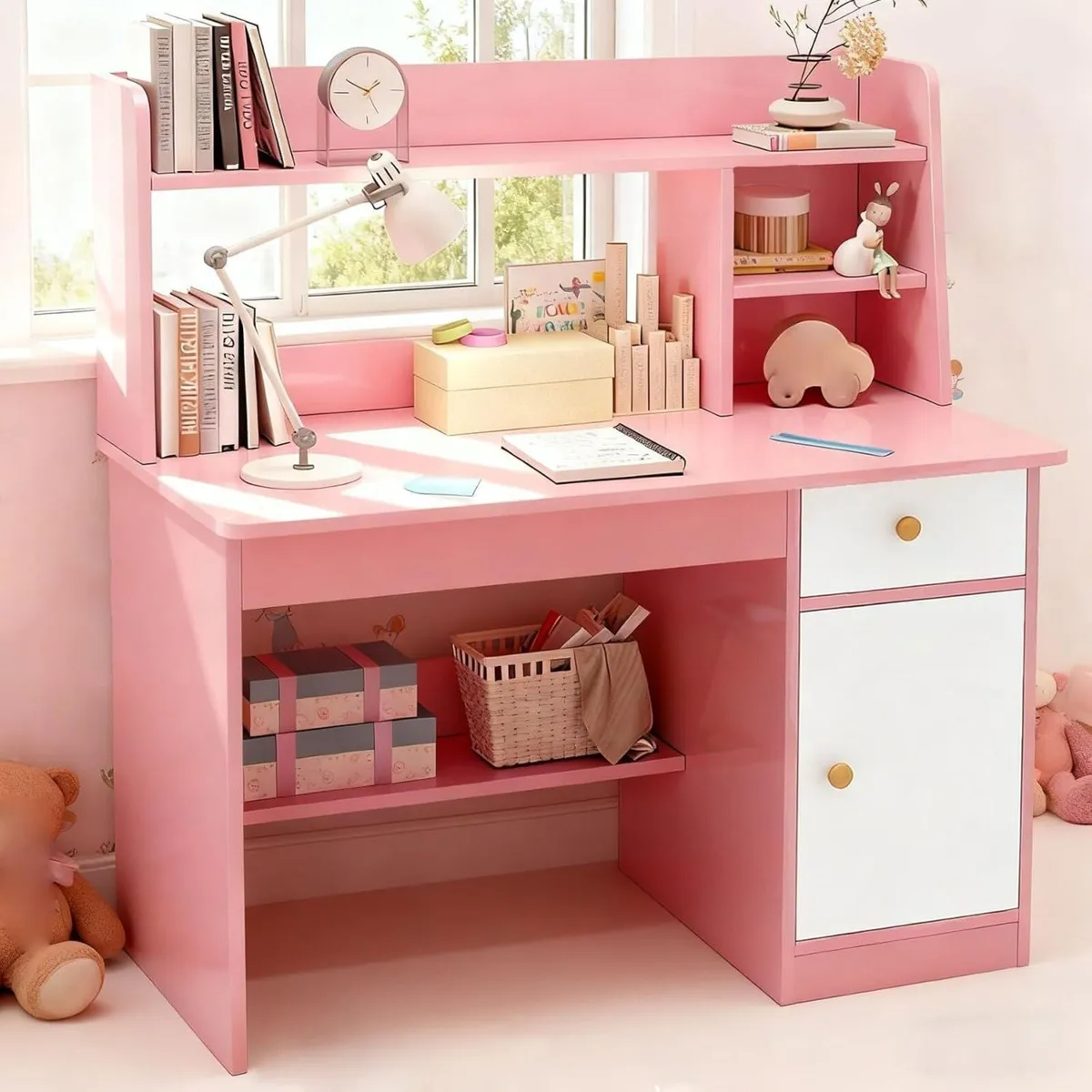 Kids Study Desk Table with Storage Space Wooden - Image 1