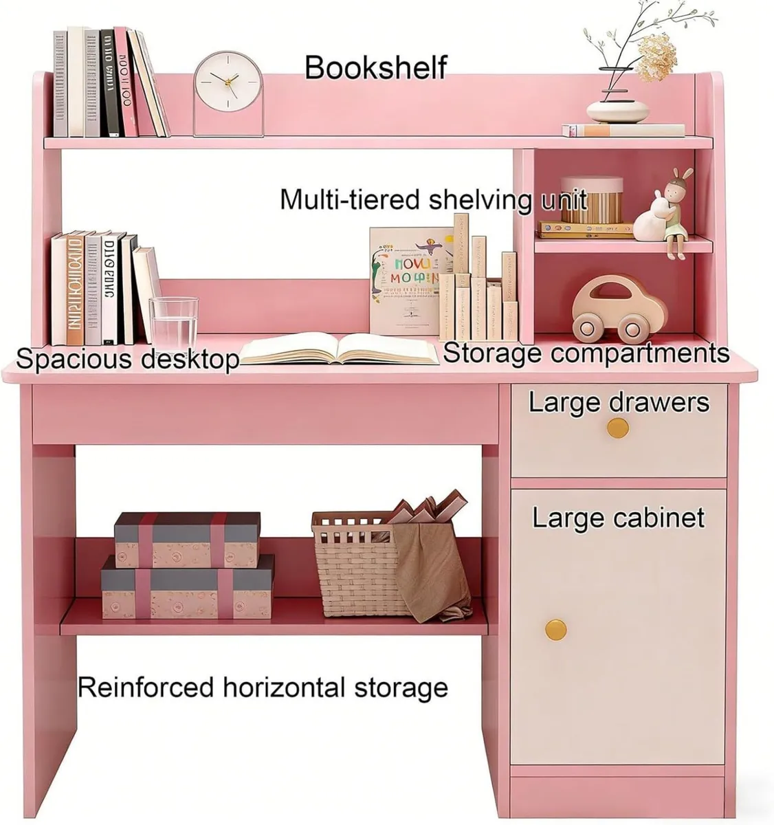 Kids Study Desk Table with Storage Space Wooden - Image 4