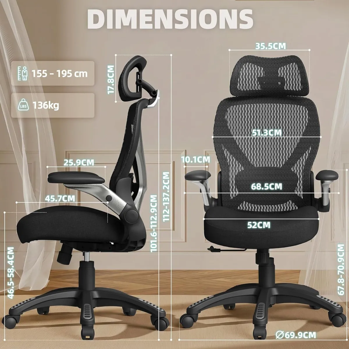 X100 Ergonomic Office Chair Mesh Back Cushion Seat - Image 2