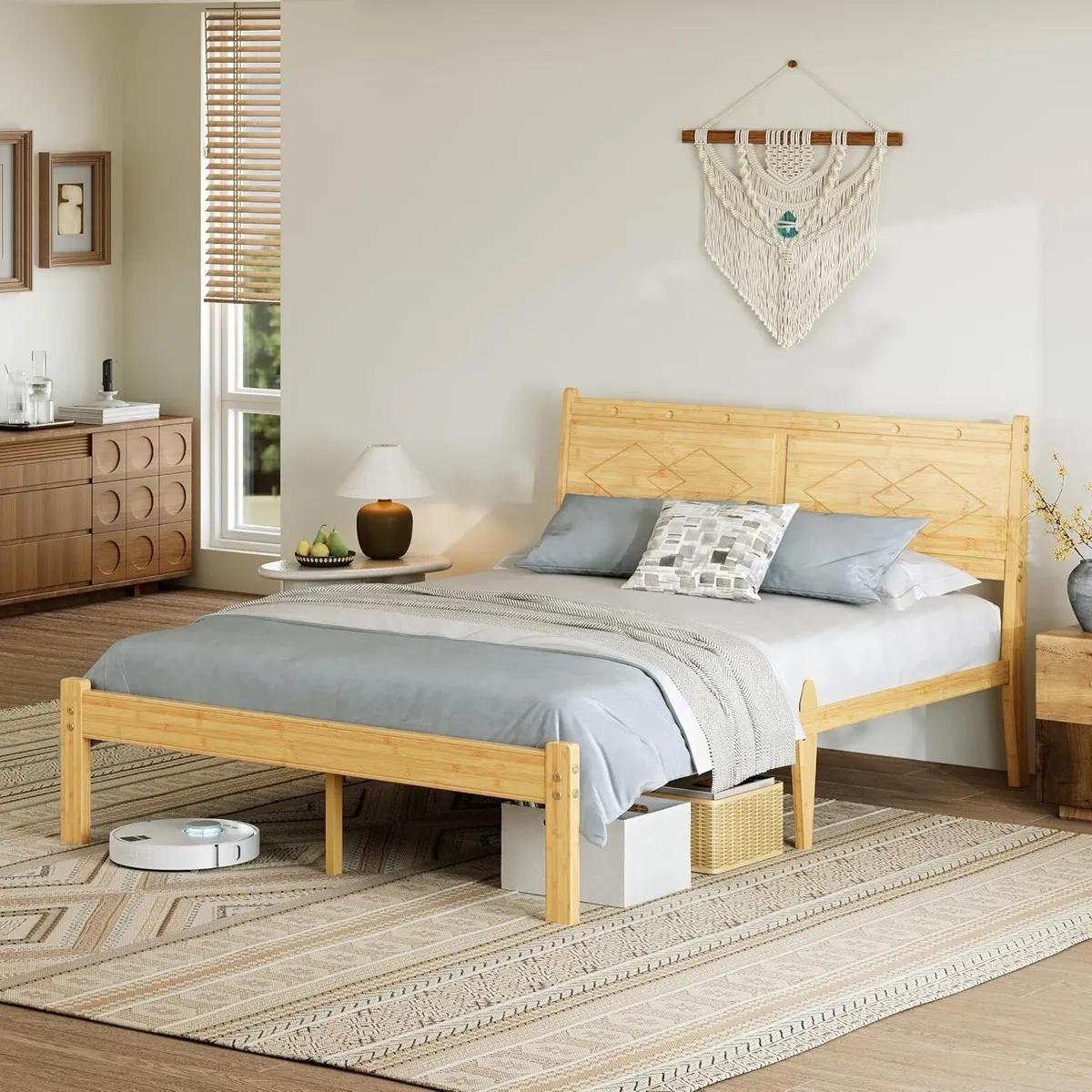 Wooden Bed Frame with Headboard Bamboo Wood Frames - Image 1