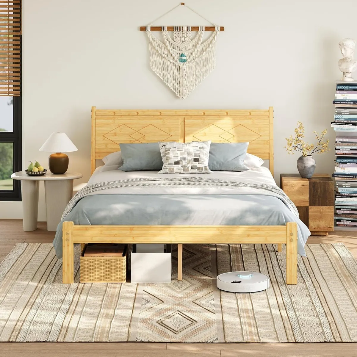 Wooden Bed Frame with Headboard Bamboo Wood Frames - Image 3