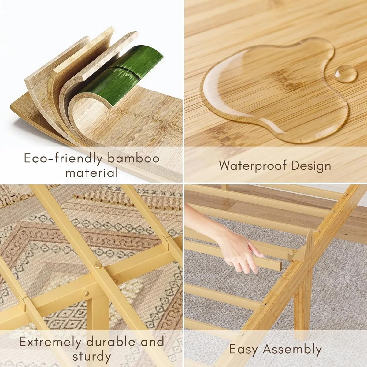 Wooden Bed Frame with Headboard Bamboo Wood Frames - Image 4