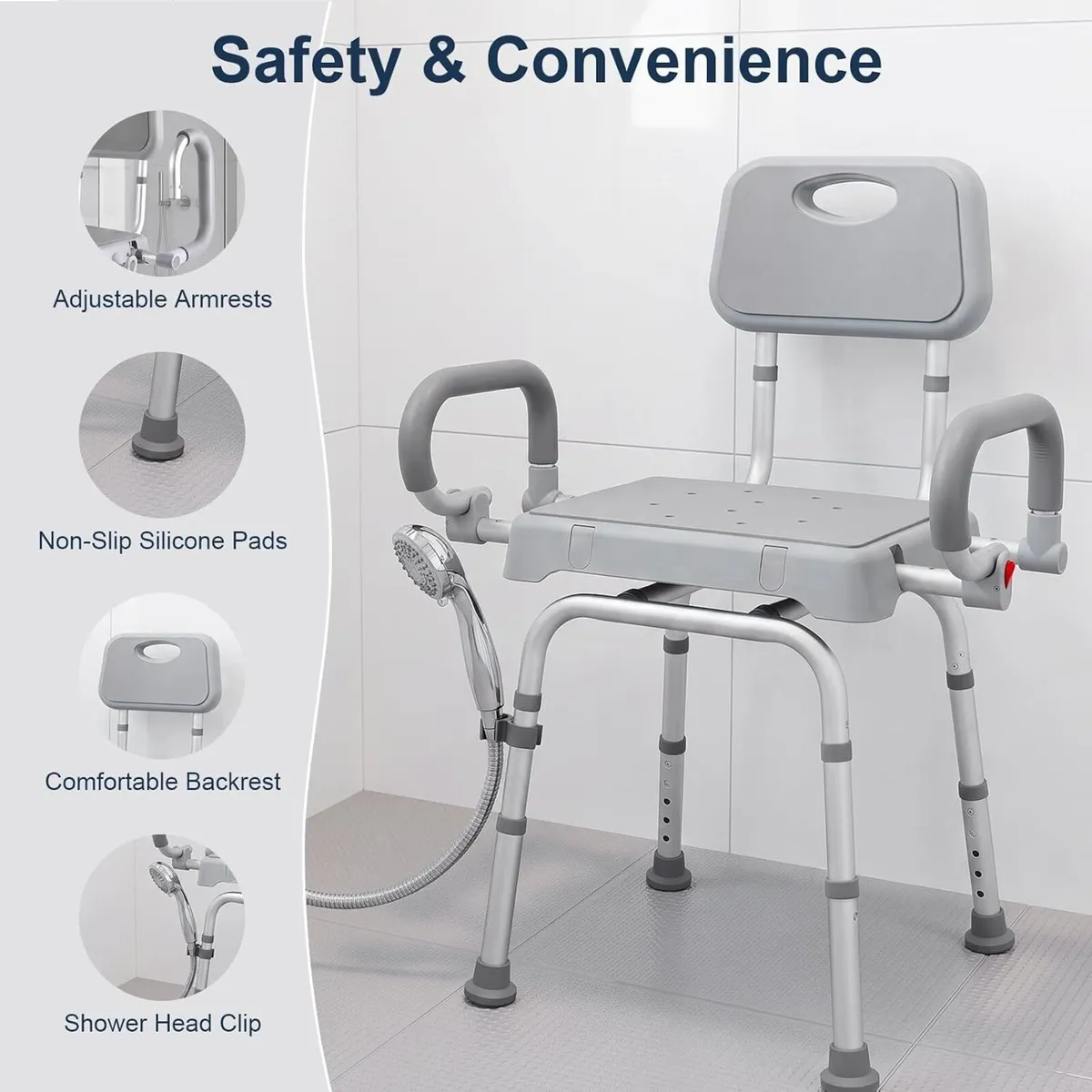 Swivel Shower Chair Height Adjustable Seat - Image 4